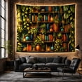 thumbnail image 6 of Green Botanical Bookshelf in a Dark Library, Cozy Maximalist for Book Lovers, Nature Inspired Decor, Housewarming Gift, Tapestry Wall Hanging for Study Room and Reading Nook, 6 of 7