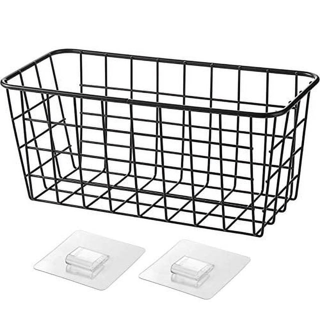 Cestas de cocina colgantes para almacenamiento Adhesivo Cestas de almacenamiento de alambre pequeñas y resistentes con cocina Despensa de alimentos Estante de baño Almacenamiento Sin perforación
