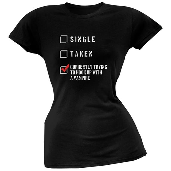 Vampire Hook Up Funny Black Juniors Soft T-Shirt - Small