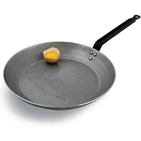 Paderno 15.75-Inch Black Steel Paella Pan – Induction Ready, Oven Safe, Traditional Shape
