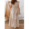 thumbnail image 2 of Women's Khaki Stripe Flutter Sleeve Maxi Dress – Casual V Neck for Summer Vacations, XL, 2 of 7