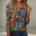 thumbnail image 2 of CYMMPU 3/4 Sleeve Blouses for Women Dressy Casual Loose Fit Spring Tunic Tops Round Neck Floral Printed Fall Trendy Shirts Lightweight Basic Tees Multicolor XXL, 2 of 7