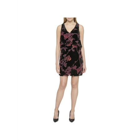 Jessica Simpson Women's Velvet Floral Print Popover Shift Dress Black Size 4