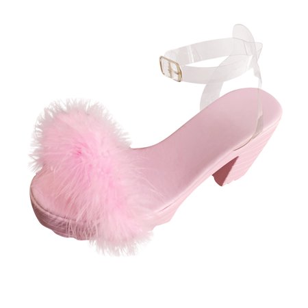 

nsendm Womens Sandals Fashion Thick Plus Heel Size And Fish Women s Mouth Hairy Sandals Buckle Women s Sandals Pink 39