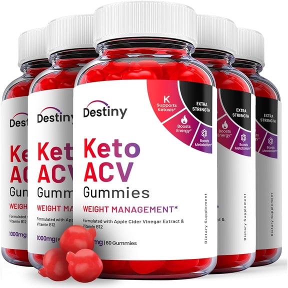 (5 Pack) Destiny Keto ACV Gummies - Apple Cider Vinegar Supplement for Weight Loss - Energy & Focus Boosting Dietary Supplements for Weight Management & Metabolism - Fat Burn - 300 Gummies