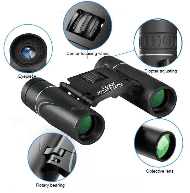 4000x25 HD Zoom Portable Powerful Binoculars Long Range BAK4 Telescope Folding Low Light Binoculars for Hunting Camping