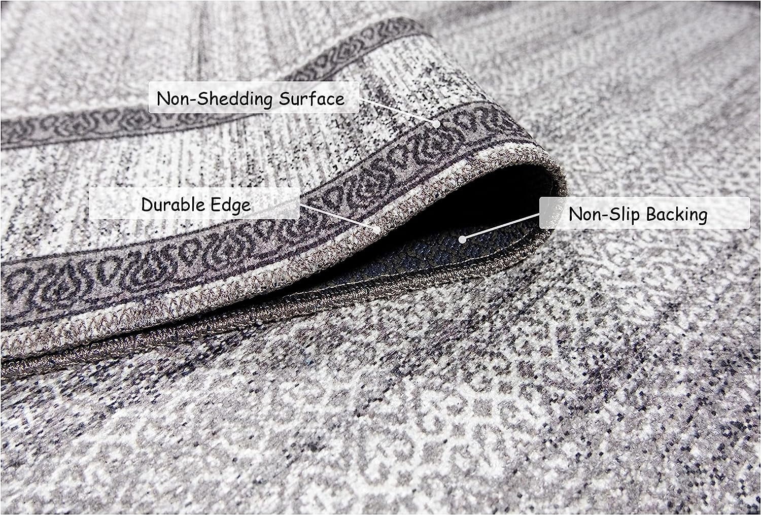 Gloria - Washable Area Rug Low Profile Bordered Washable Runners Anti Slip Backing Rugs for Living Room Light Weight Foldable Carpet