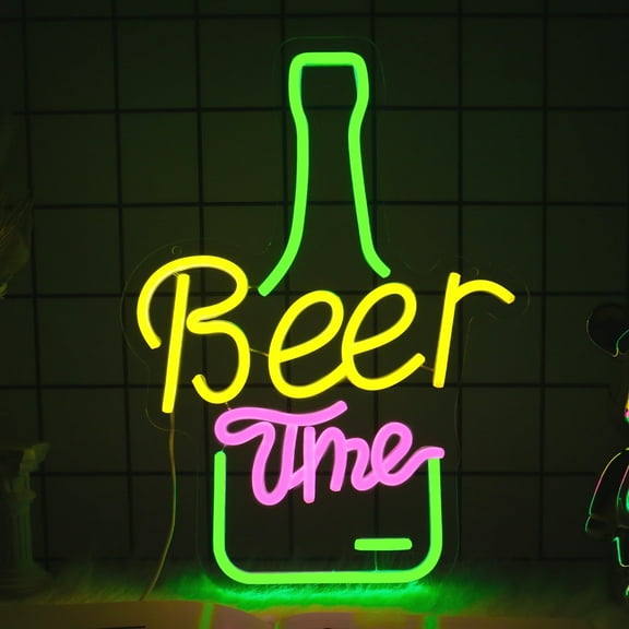 UPONRAY Beer Time Neon Sign Bar Neon Light Dimmable Led Signs 5V USB Powered Neon Light Sign for Man Cave Party (15.7" x 11.2")