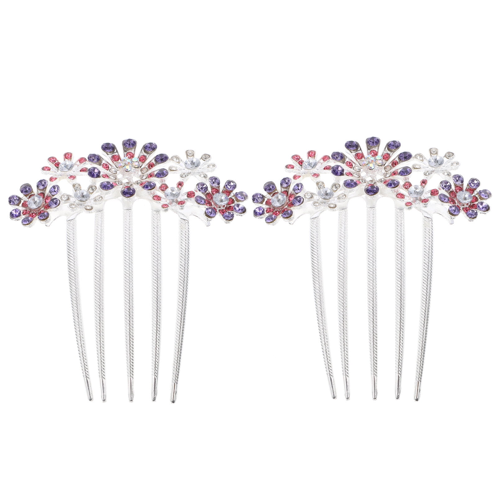 2 Pcs Fashion Hair Comb Handmade Flower Crystals Headdress Alloy Bride