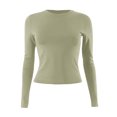 thumbnail image 3 of Women's Casual Basic Crop Tops Slim Fit Long Sleeve Crew Neck Solid Color Fall Pullover Shirts Tight Tee Green XS, 3 of 4