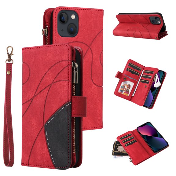 Phone Case for iPhone 13, Zipper Storage Bag 9 Card Slots Shockproof Wallet Cover for iPhone 13