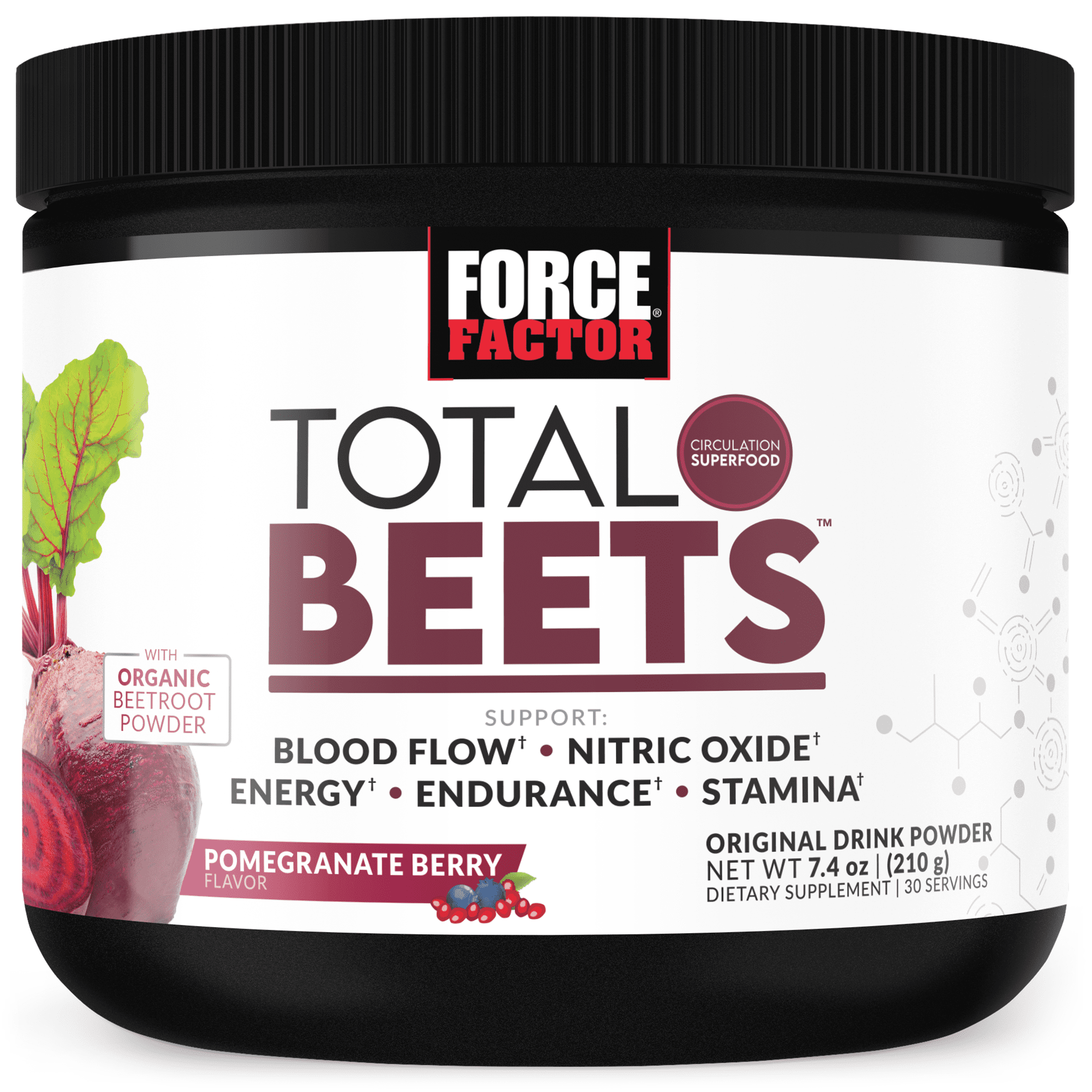 Force Factor Total Beets, Beetroot Powder Supplement with Betaine Nitrate, 30 Servings