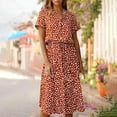 thumbnail image 1 of Pisexur Robe à Manches Courtes à Col en V pour Femme, Mode d'Été Décontractée, Imprimé à Pois, Robe à Manches Courtes à Cordon, Robe pour Femme, 1 of 9
