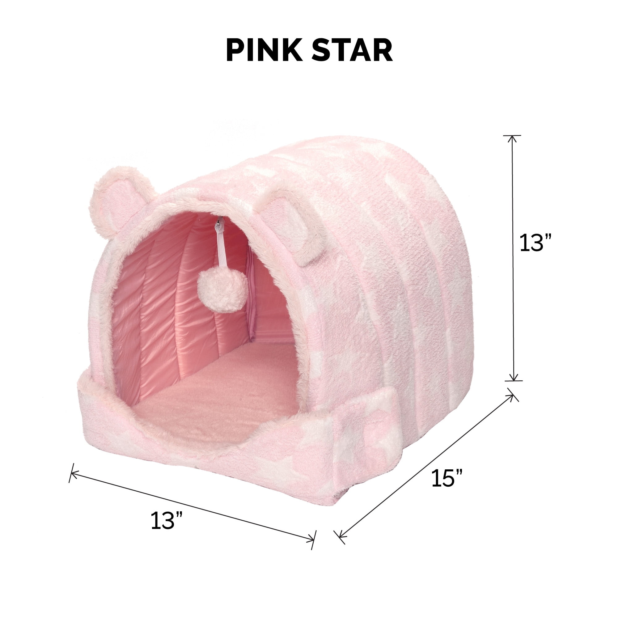 FurHaven Fleece Snuggle Hideout Pet Bed For Small Dogs and Cats - Pink Stars