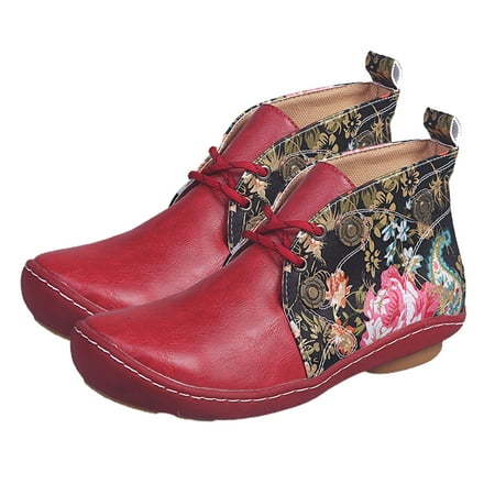

huanledash Autumn Winter Large Women Casual 2-Hole Bandage Anti-slip Warm Short Boots Shoes