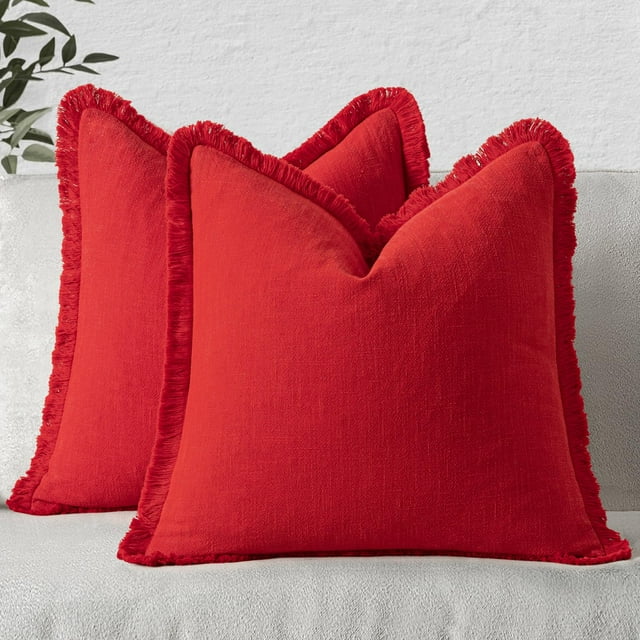 Juego de fundas de almohada decorativas MIULEE, 45 x 45 cm, con flecos rojos