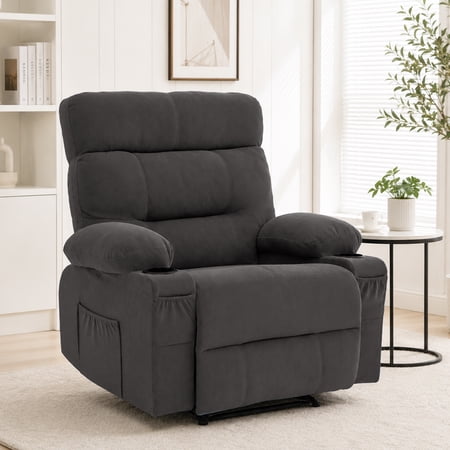 GASEE Recliner Chairs for Living Room Manual Reclining Chair Single Sofa for Bedroom, Dark Grey