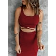 thumbnail image 4 of Asyoly Womens Dresses Summer Cut Out Cross Hollow Out Bodycon Dresses Casual Sleeveless Scoop Neck Side Slit Midi Dress, 4 of 6