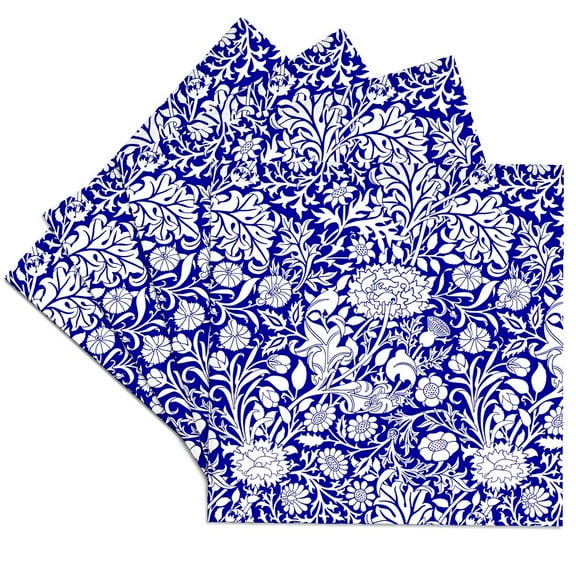 3drose, William Morris Cherwell Chintz Pattern in Royal Blue and White, Set of 4 Ceramic Tile Coasters