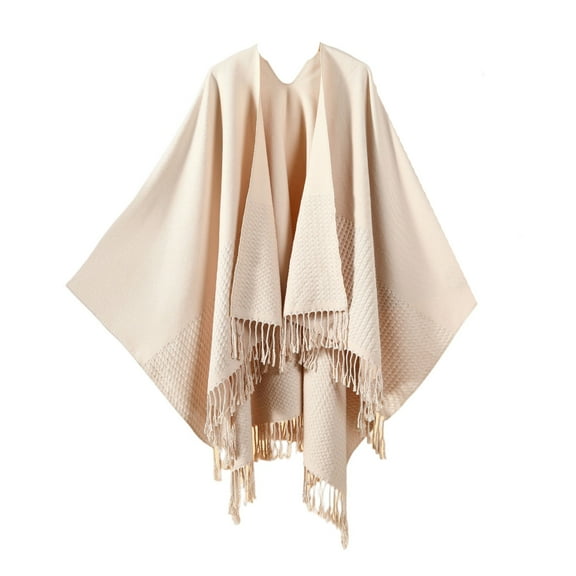 Domuza Women's Tassel Shawl Wraps Open Front Poncho Cape Fashion Reversible Blanket Scarf Travel Cardigan Sweater Beige