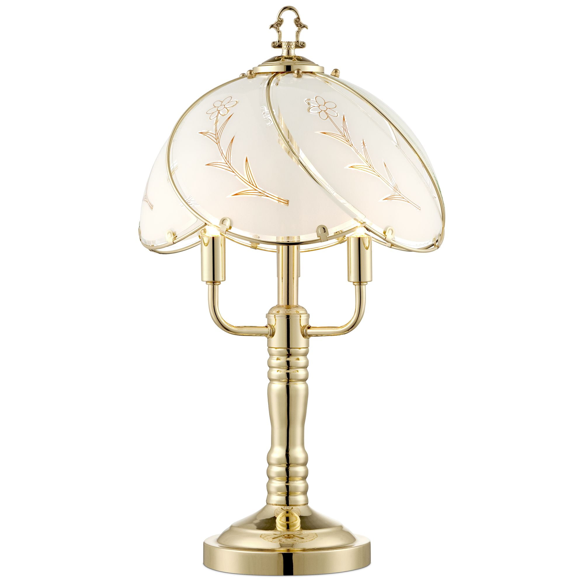 Regency Hill Flower Traditional Accent Table Lamp 19 1/2" High Polished Brass Touch On Off Floral Glass Shade for Bedroom Living Room Bedside Office