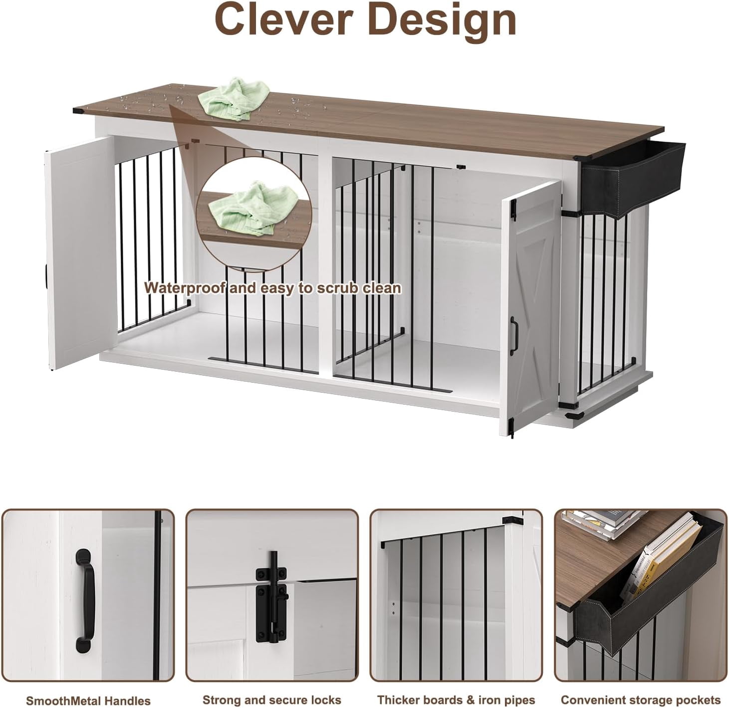 72.4" Double Dog Crate Furniture, Heavy Duty Wooden Kennel with Divider, XL Dog Cage TV Stand for Medium Large Dogs Indoor (No Drawers)
