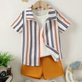 thumbnail image 2 of JAJAHO Boys Summer Outfits 2 Piece Set For Boy Short Sleeve Striped Button Up Shirt And Casual Shorts Matching Set For Kids 2-7Y Trendy Outfit, 2 of 7