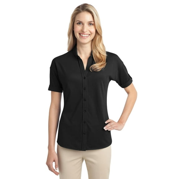 Port Authority Stretch Pique ButtonFront Shirt (L556) Black, L