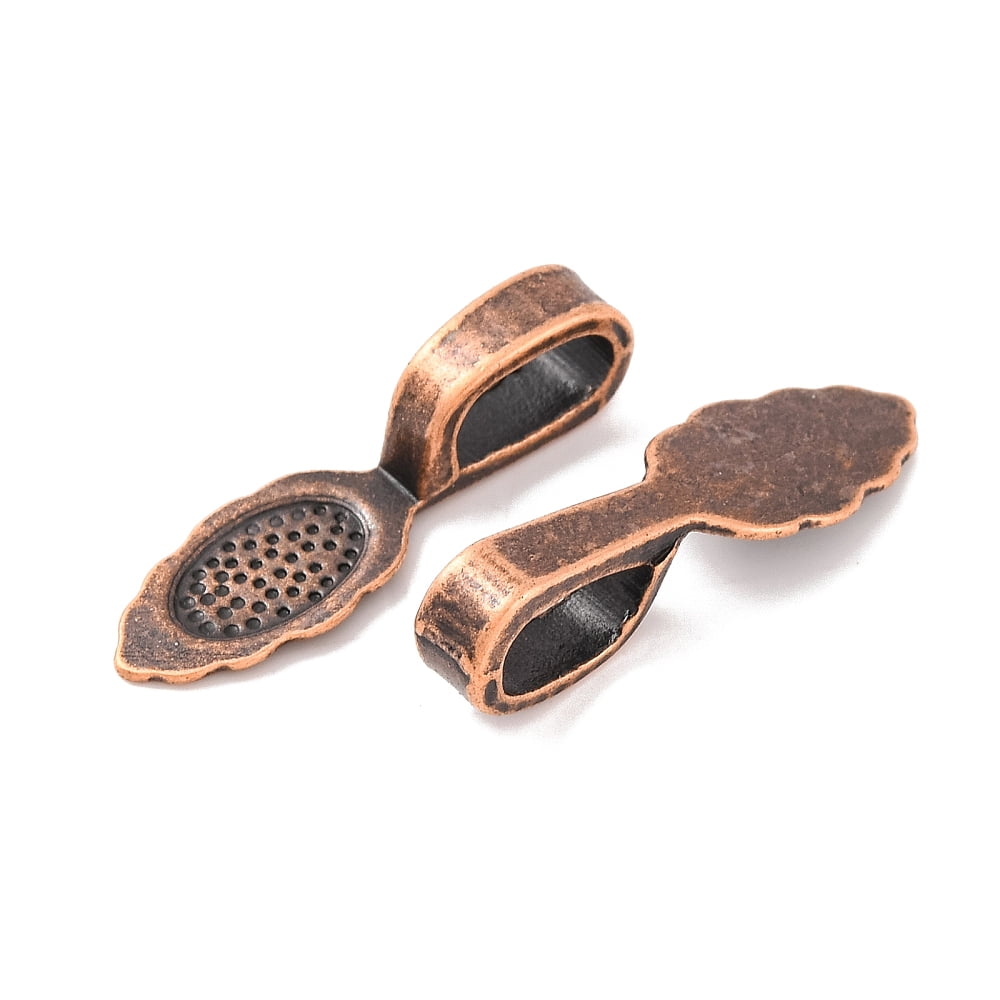 400pcs Tibetan style Alloy Glue-on Flat Pad Bails Cadmium Free & Nickel Free & Lead Free Red Copper 26x8x7mm Hole: 5x8mm