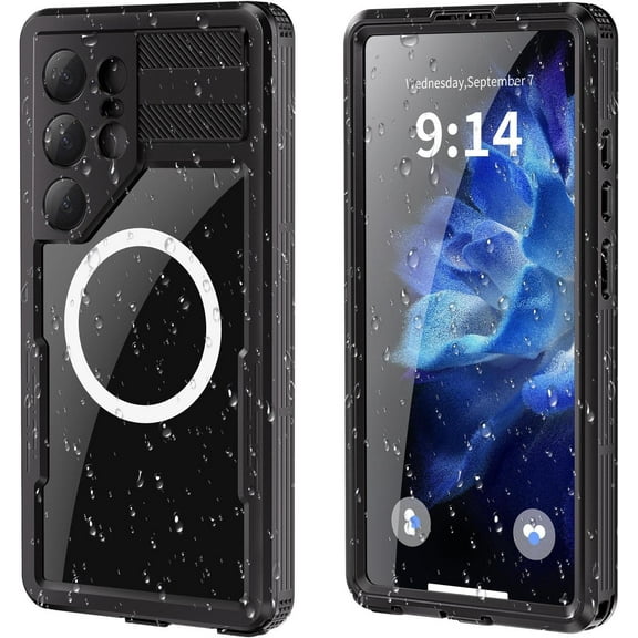 For Samsung Galaxy S25 Ultra Waterproof Case with Magnetic Magsafe Charging, IP68 Waterproof Case for Samsung S25 Ultra Case Phone Cover with Screen Protector Cover Black