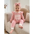 thumbnail image 4 of RUINIXCW Baby Girl 'Little Sister' 3-Piece Outfit Ruffle Sleeves Romper Pants  Bow Headband, 4 of 5