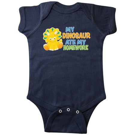 

Inktastic My Dinosaur ate my Homework with Cute Dinosaur Gift Baby Boy or Baby Girl Bodysuit