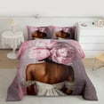 thumbnail image 2 of Homewish Black Girl 3-Piece Full Size Comforter Sets For Girls,Pink Flower Bedding Comforter Set,Exotic Style Lightweight Bedding Sets,Luxury Bedroom Decor,Reversible, 2 of 8