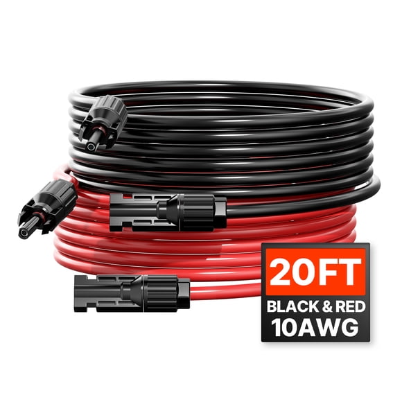 VEVOR Cable de extensión para panel solar de 20 pies con conectores hembra y macho de calibre 10 AWG, 1 par