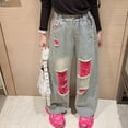 thumbnail image 2 of XIYNBAOK Pull on Petite Jeans Wide Jeans Black Ripped Jeans Cargo Pants Teen Clothes Athletic Clothes Little Girl Clothes Size 6-7, Pink 11-12 Years, 2 of 7