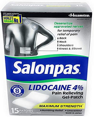 Salonpas Lidocaine 4% Pain Relieving Maximum Strength Gel-Patch, 1 Pack, 15 Count