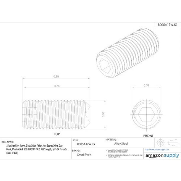 Alloy Steel Set Screw Black Oxide Finish Hex Socket Drive Cup Point Meets Asme B18 3 Astm F912 5 16 Length 1 4 Unc Threads Imported Pack Of 100 Walmart Com Walmart Com