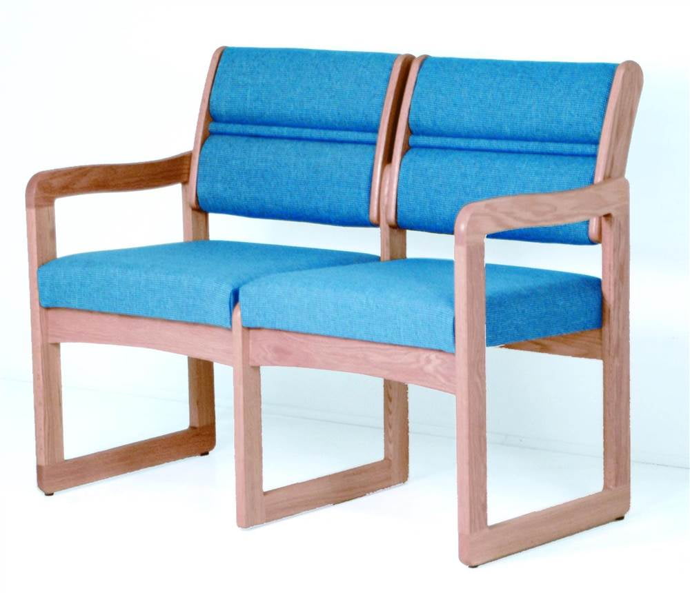 2seat office guest chair in light finish solid oak w upholstered backs   seats blue leaf  walmart