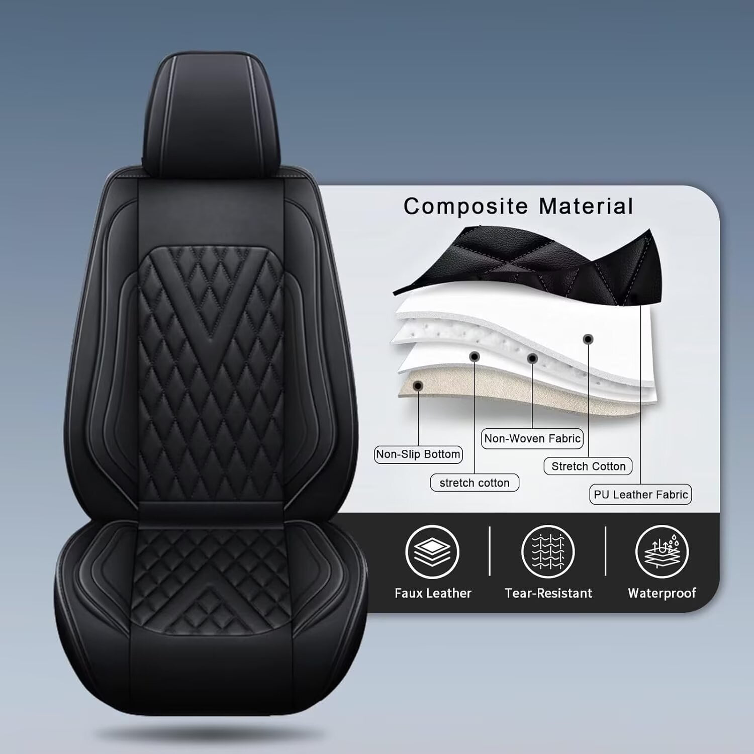 DIKSOAKR Full Set Seat Covers Fit for Honda HR-V 2016-2024 2025 Faux Leather Car Seat Covers Waterproof Anti-Slip Automotive Seat Cushion(BLACK)-2 Rows 5 Seats