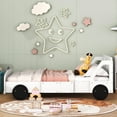 thumbnail image 2 of White Car Platform Bed With Plywood And Easy-move Wheels Full Size Car-shaped Wheels, - For A Good Night's Rest, 2 of 6