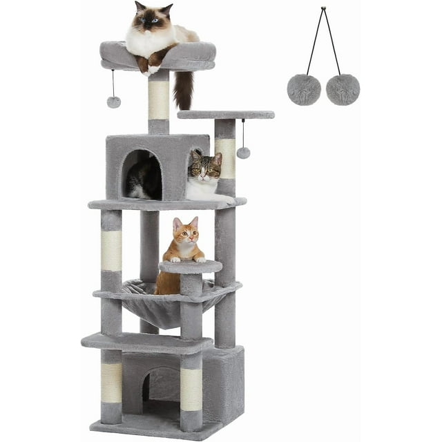 Large Cat Tree cm Cat Tower for Large Cats Cat Condo with Sisal-Cove Scratching Posts and Pads Padded Perch Dual Condo and Basket for Indoor Cats-Grey Small