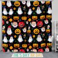 thumbnail image 1 of Whimsical Halloween Shower Curtain - Black Background, Festive Design, 1 of 5