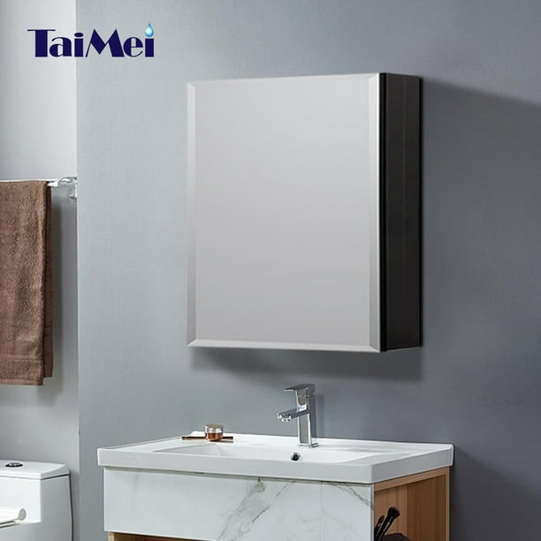 Taimei Diy Wall Frameless Mirror Medicine Cabinet 16 Wx20 Hx4 5 8 D Mmc1620 Bl With Beveled Edges Color Black Bathroom 2 Adjustable Glass Shelves Storage By Foca Us Com Taimei Diy Wall Frameless Mirror, Black Bathroom Mirror Medicine Cabinet
