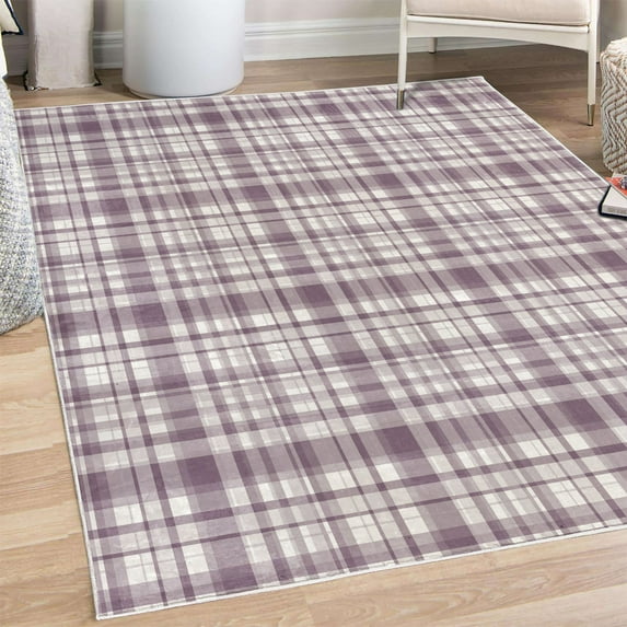Plaid Decorative Rug, Modified Stripes Crossed Horizontal and Vertical Lines Forming Squares, Quality Carpet for Bedroom Dorm and Living Room, 6 Sizes, Mauve White, by Ambesonne