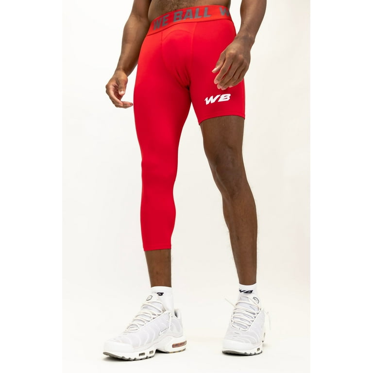 We Ball Sports Athletic Men's Single Leg Sports Tights  One Leg Compression  Base Layer Leggings for Men (3/4, Red) 
