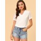 thumbnail image 5 of INSPIRE CHIC Blusa Informal Con Cuello En V Y Manga Corta Para Mujer Con Puntos Suizos Semitransparentes Blanco M, 5 of 6