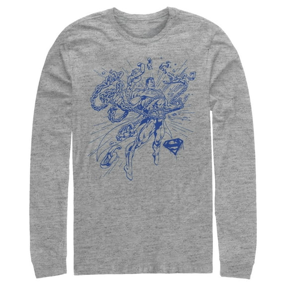 Men's Superman Hero Broken Chains  Long Sleeve Shirt Athletic Heather Large