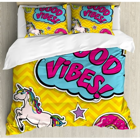 Good Vibes Queen Size Duvet Cover Set Fantastic Colorful Fun