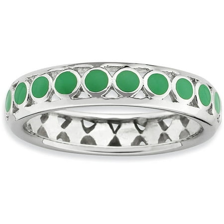 Circle Green Ring - Sterling Silver Polished Green Circles Enameled Ring