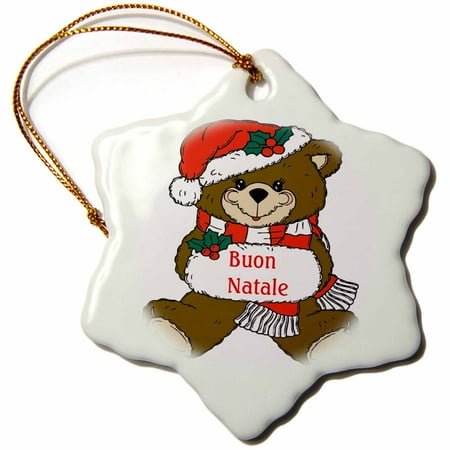Buon Natale Christmas 3dRose Image of Buon Natale Italian Christmas Teddy Bear - Snowflake Ornament, 3-inch ()